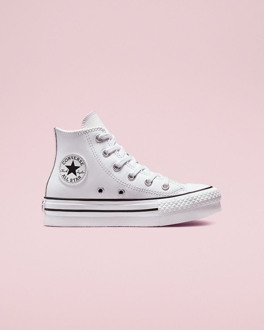 Pantofi Platforma Baieti Converse Chuck Taylor All Star Lift Piele Inalti Albi Bej Albi Negrii | RO INWDE283